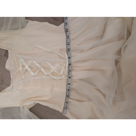 Vintage Style Cream Lace Midi Dress Cottagecore Coquette Milkmaid Corset L - Picture 9 of 10